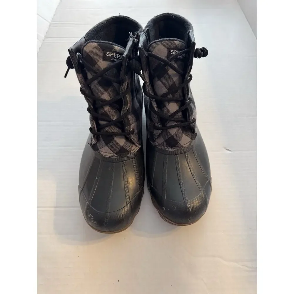 Sperry Syren Gulf Black Gray Plaid Duck Boots Women’s 9.5 Gorpcore Cabin Flannel